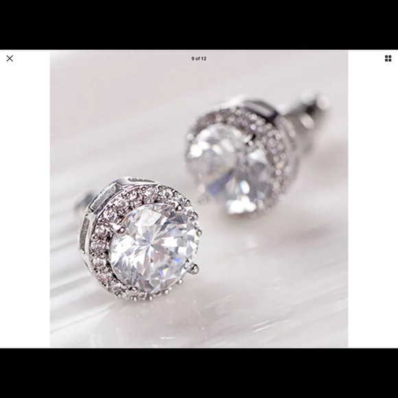 🎁18 k White GoldPlatedCrystalZircon InlaidEarrings - Picture 6 of 11